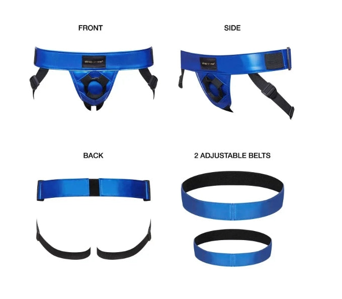 STRAP-ON-ME LEATHERETTE HARNESS CURIOUS - METALLIC BLUE