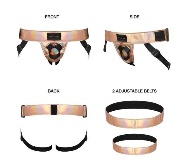 STRAP-ON-ME LEATHERETTE HARNESS CURIOUS - ROSE GOLD HOLOGRAPHIC