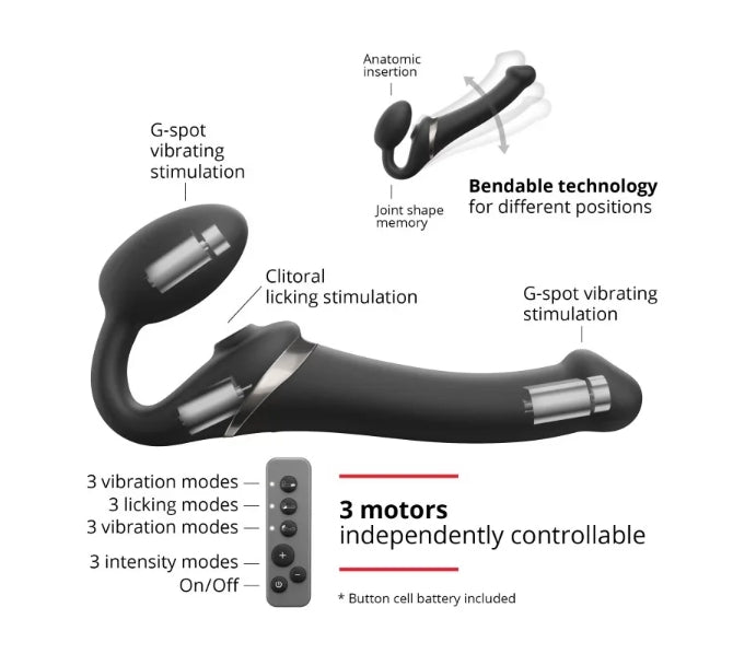 STRAP-ON-ME MULTI ORGASM BENDABLE STRAP-ON - M - BLACK