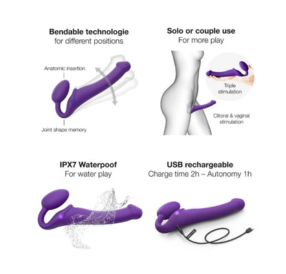 STRAP-ON-ME VIBRATING BENDABLE STRAP-ON - M - PURPLE