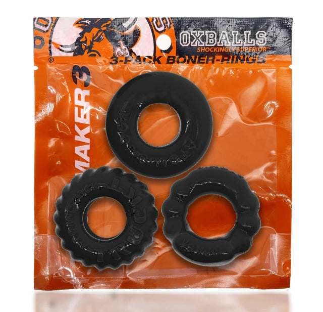 OXBALLS BONEMAKER 3-pack boner cockring kit - BLACK
