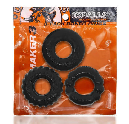 OXBALLS BONEMAKER 3-pack boner cockring kit - BLACK