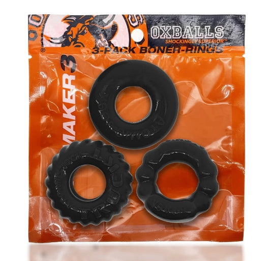OXBALLS BONEMAKER 3-pack boner cockring kit - BLACK