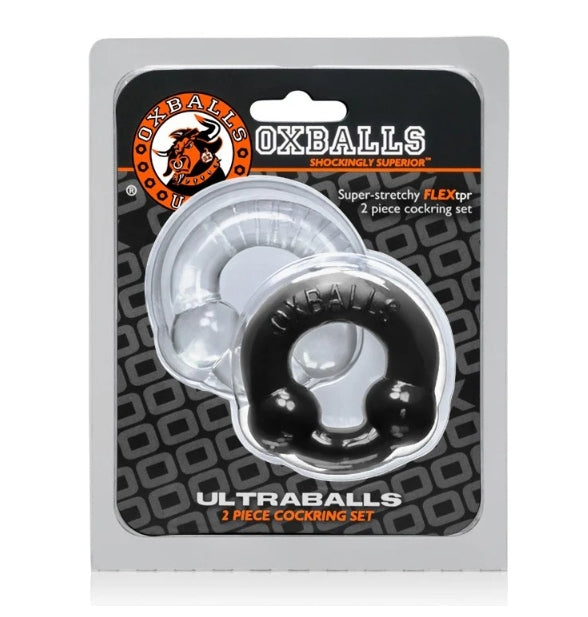 OXBALLS ULTRABALLS, 2-pack cockring - BLACK & CLEAR