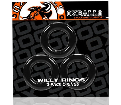 OXBALLS WILLY RINGS, 3-pack cockrings - BLACK